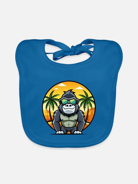 Gorilla Lustige Cartoon Sommer Strand Sonnenbrille Cool - Baby Bio-Lätzchen - Pfauenblau - Vorne