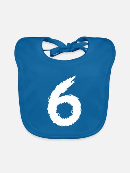 Zahl 6 - Baby Bio-Lätzchen - Pfauenblau - Vorne