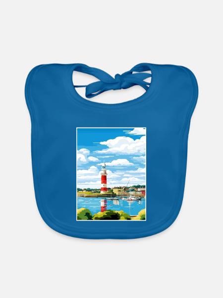 Plymouth England Vintage Reiseposter Souvenir - Baby Bio-Lätzchen - Pfauenblau - Vorne