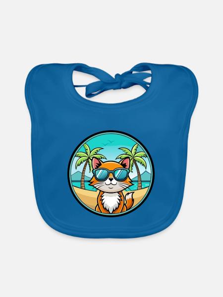 Hantilly Tiffany Katzenrasse Cartoon Sonnenbrille Strand - Baby Bio-Lätzchen - Pfauenblau - Vorne