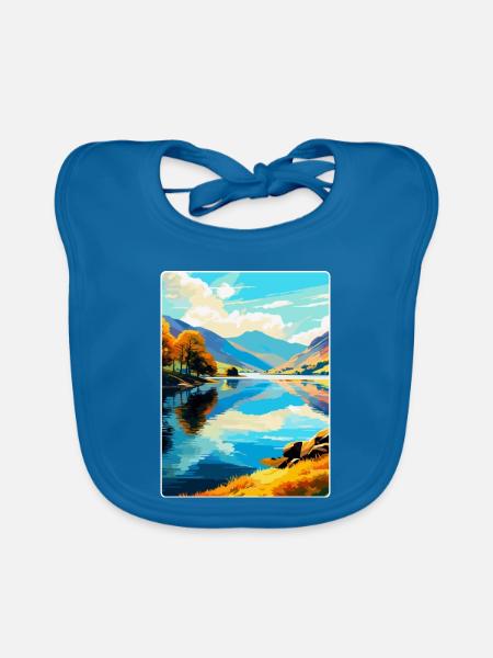 Ullswater Lake District Reiseposter Souvenir WPA - Baby Bio-Lätzchen - Pfauenblau - Vorne