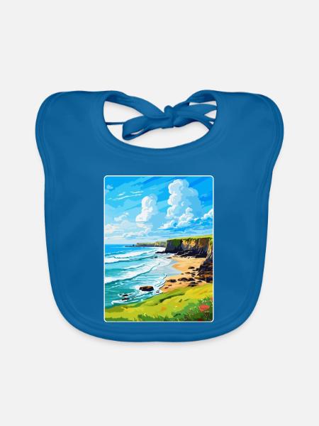 Bude Cornwall, England, Vereinigtes Königreich, Reiseposter, Souvenir - Baby Bio-Lätzchen - Pfauenblau - Vorne