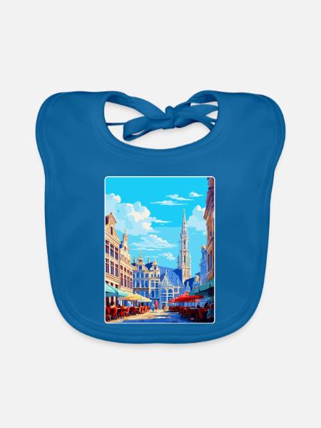 Bruxelles Belgique Poster de voyage vintage souvenir - Bavoir bio Bébé - bleu paon