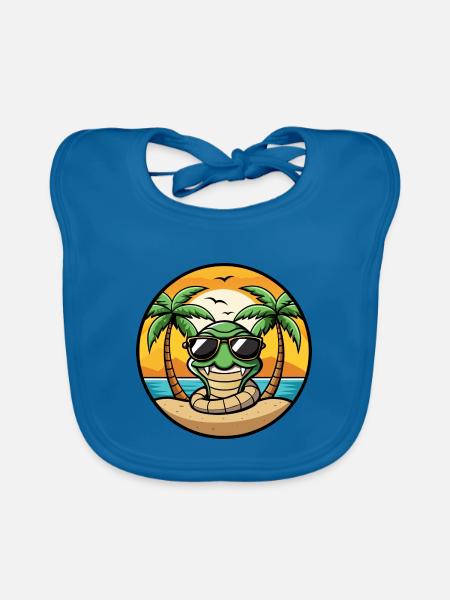 Schlange Lustige Cartoon Sommer Strand Sonnenbrille Cool - Baby Bio-Lätzchen - Pfauenblau - Vorne