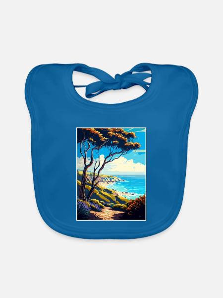 Carpinteria Bluffs Kalifornien Reiseposter - Baby Bio-Lätzchen - Pfauenblau - Vorne