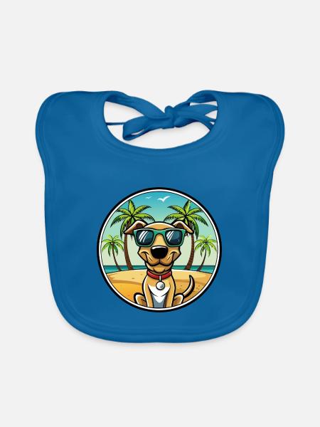 Plott Hound Hund Rasse Cartoon Sonnenbrille Strand - Baby Bio-Lätzchen - Pfauenblau - Vorne