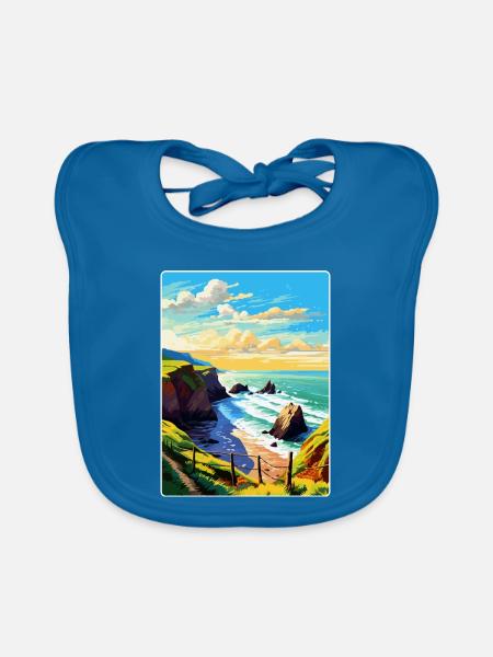 Hartland Quay Devon Vintage Travel Poster Souvenir - Organic Baby Bibs - peacock-blue - Front