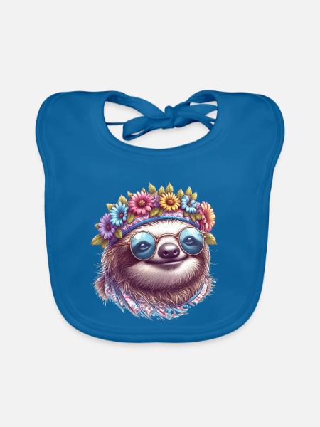 Faultier Hippie - Baby Bio-Lätzchen - Pfauenblau