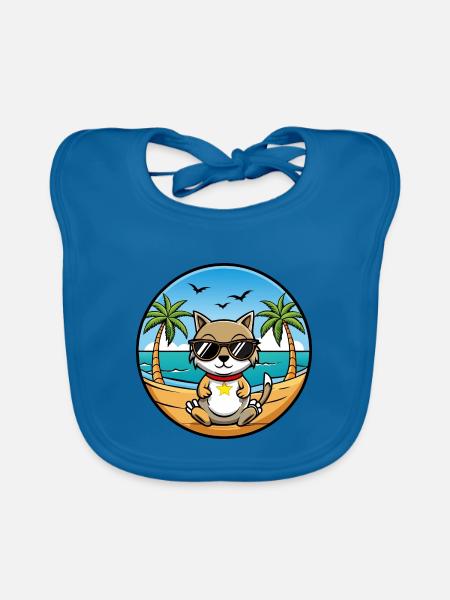Zypern Katzenrasse Cartoon Sonnenbrille Strand - Baby Bio-Lätzchen - Pfauenblau - Vorne
