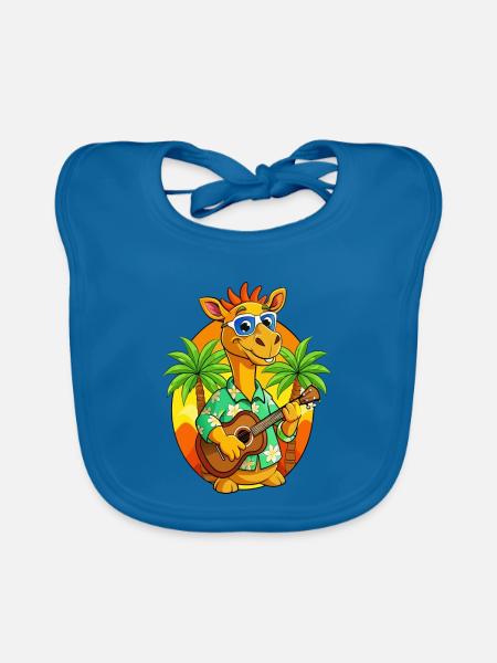 Drôle Camel Dessin animé Plage d’été Lunettes de soleil Guitare - Bavoir bio Bébé - bleu paon - Devant