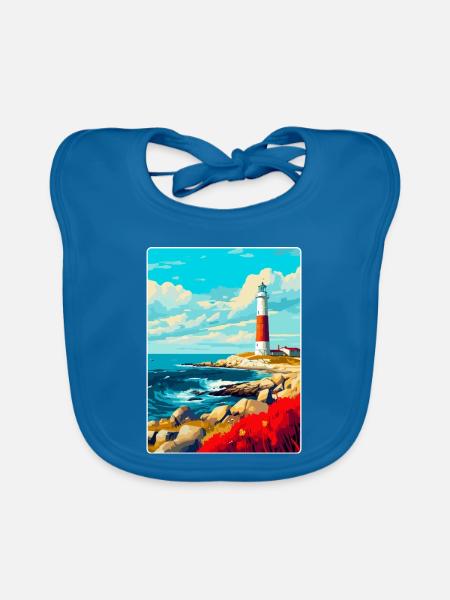 Portland Bill England Uk Reiseplakat Souvenir - Baby Bio-Lätzchen - Pfauenblau - Vorne