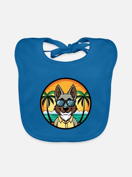 Georgischer Schäferhund Hunderasse Cartoon Sonnenbrille Strand - Baby Bio-Lätzchen - Pfauenblau - Vorne