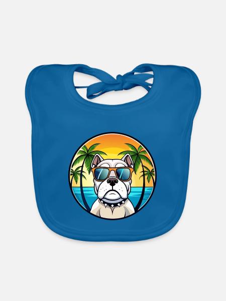 Amerikanische Bulldogge Rasse Cartoon Sonnenbrille Strand - Baby Bio-Lätzchen - Pfauenblau - Vorne