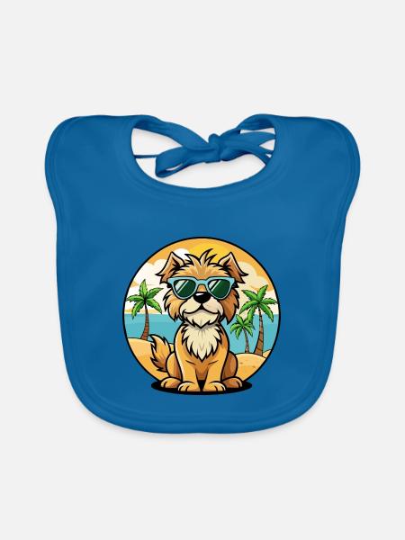 Brikett Griffon Vendéen Hunderasse Cartoon Strand - Baby Bio-Lätzchen - Pfauenblau - Vorne