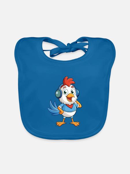Huhn Lustige Cartoon Figur Kopfhörer Musik - Baby Bio-Lätzchen - Pfauenblau - Vorne