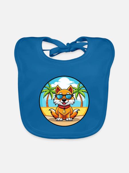 Chinesische kaiserliche Hunderasse Cartoon Sonnenbrille Strand - Baby Bio-Lätzchen - Pfauenblau - Vorne
