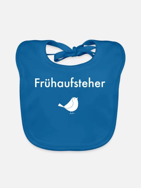 Frühaufsteher - Schriftzug mit Vogel - Baby Bio-Lätzchen - Pfauenblau - Vorne
