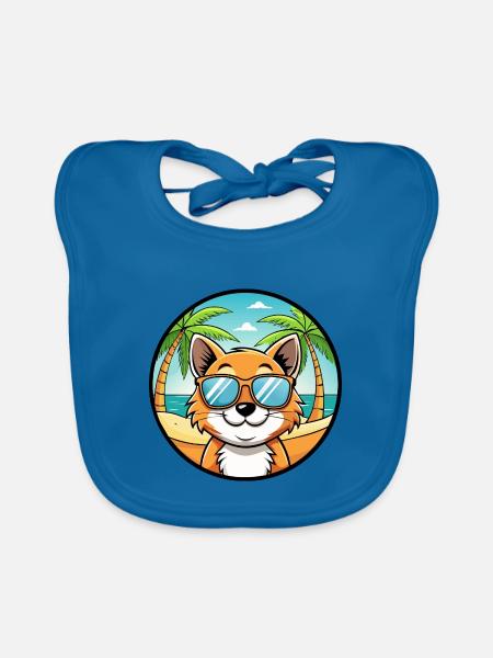 Bambino Katzenrasse Cartoon Sonnenbrille Strand - Baby Bio-Lätzchen - Pfauenblau - Vorne
