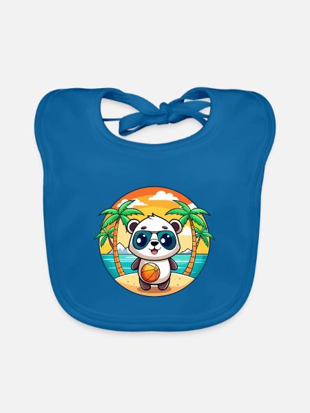 Panda Lustige Cartoon Sommer Strand Sonnenbrille - Baby Bio-Lätzchen - Pfauenblau - Vorne