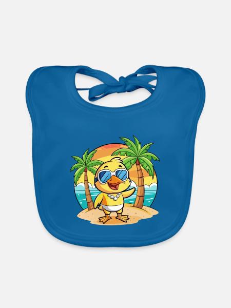 Ente Lustige Cartoon Sommer Strand Sonnenbrille - Baby Bio-Lätzchen - Pfauenblau - Vorne