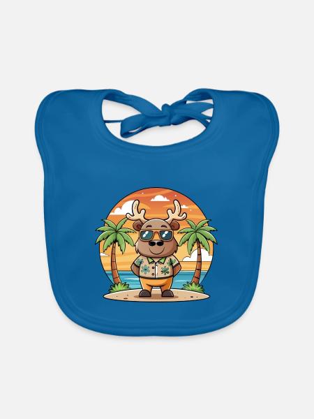 Elch Lustige Cartoon Sommer Strand Sonnenbrille - Baby Bio-Lätzchen - Pfauenblau - Vorne