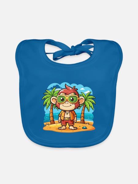 Affe Lustige Cartoon Sommer Strand Sonnenbrille - Baby Bio-Lätzchen - Pfauenblau - Vorne