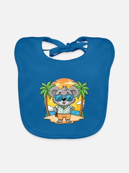 Koala Lustige Cartoon Sommer Strand Sonnenbrille - Baby Bio-Lätzchen - Pfauenblau - Vorne