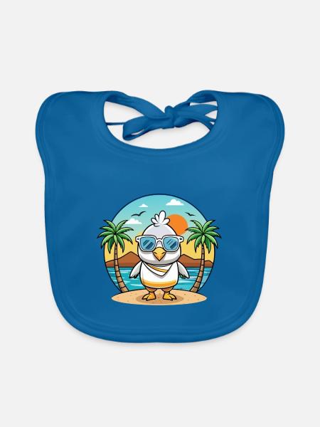 Albatross Lustige Cartoon Sommer Strand Sonnenbrille - Baby Bio-Lätzchen - Pfauenblau - Vorne