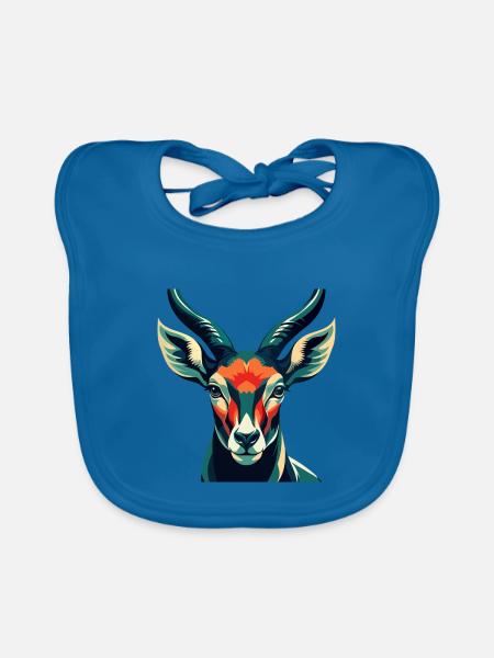 Antilope Zeichentrickfigur Buntes Haustier Tier - Baby Bio-Lätzchen - Pfauenblau - Vorne