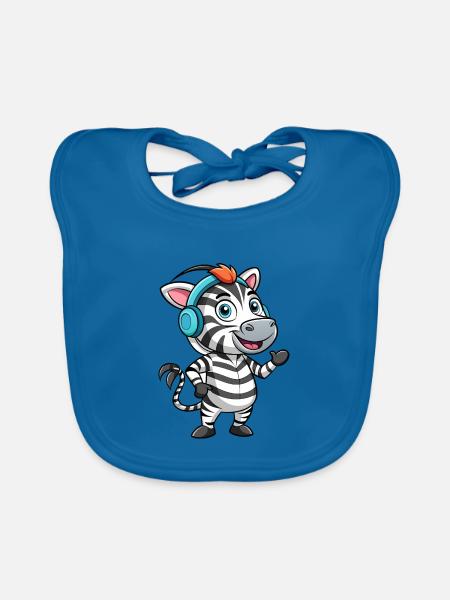 Zebra Lustige Zeichentrickfigur Kopfhörer Musik - Baby Bio-Lätzchen - Pfauenblau - Vorne