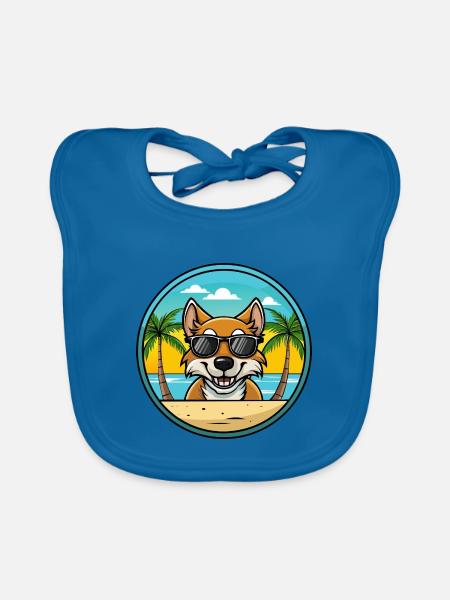 Tiroler Bracke Hunderasse Cartoon Sonnenbrille Strand - Baby Bio-Lätzchen - Pfauenblau - Vorne