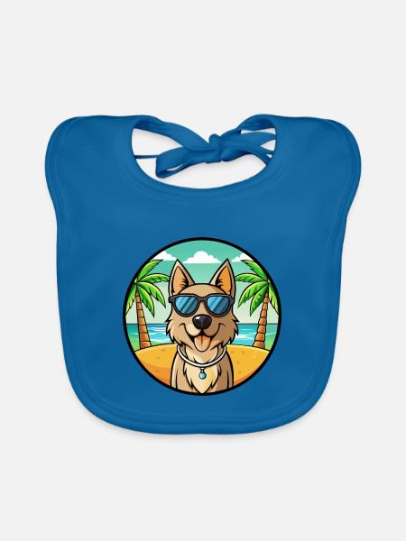 Schäferhund Rasse Cartoon Sonnenbrille Strand - Baby Bio-Lätzchen - Pfauenblau - Vorne