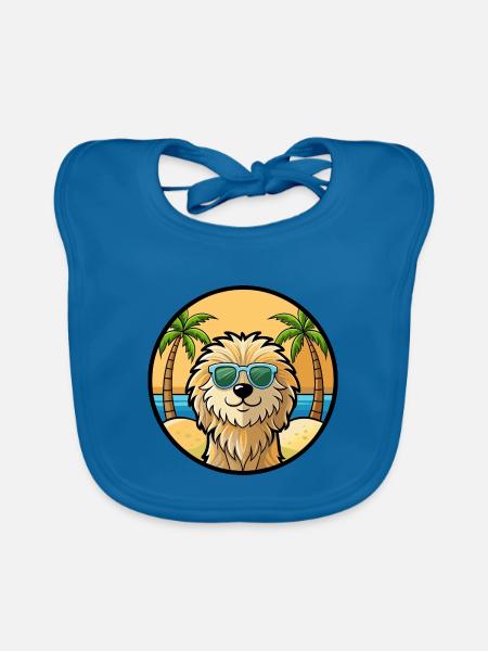 Puli Chien Race Dessin Animé Lunettes De Soleil Plage - Bavoir bio Bébé - bleu paon - Devant