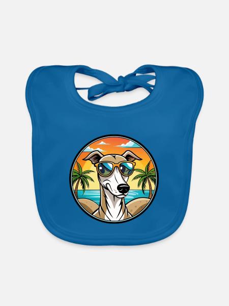 Polnischer Windhund Hund Rasse Cartoon Sonnenbrille Strand - Baby Bio-Lätzchen - Pfauenblau - Vorne