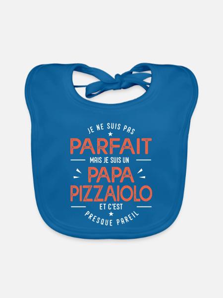 Papa Pizzaiolo Cadeau drôle pour amateur de pizza - Bavoir bio Bébé - bleu paon - Devant