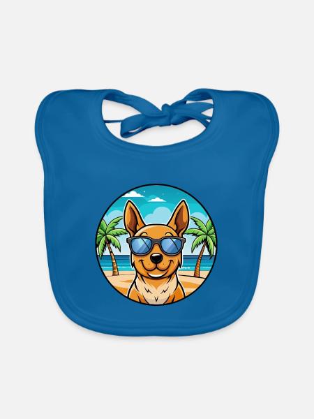 Lancashire Heeler Hunderasse Cartoon Sonnenbrille Strand - Baby Bio-Lätzchen - Pfauenblau - Vorne