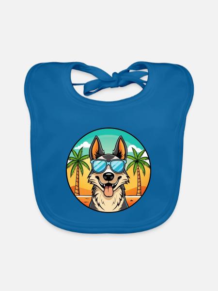 Nordamerikanischer Schäferhund Rasse Cartoon Beach - Baby Bio-Lätzchen - Pfauenblau - Vorne