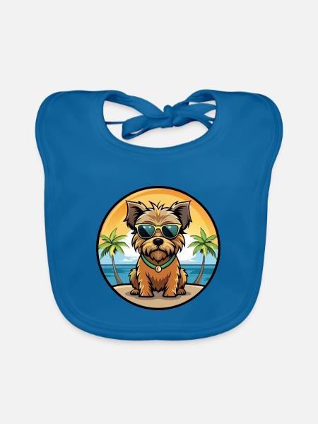 Norfolk Terrier Hunderasse Cartoon Sonnenbrille Strand - Baby Bio-Lätzchen - Pfauenblau - Vorne