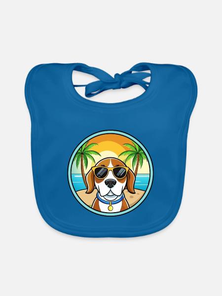 Kerry Beagle Hunderasse Cartoon Sonnenbrille Strand - Baby Bio-Lätzchen - Pfauenblau - Vorne