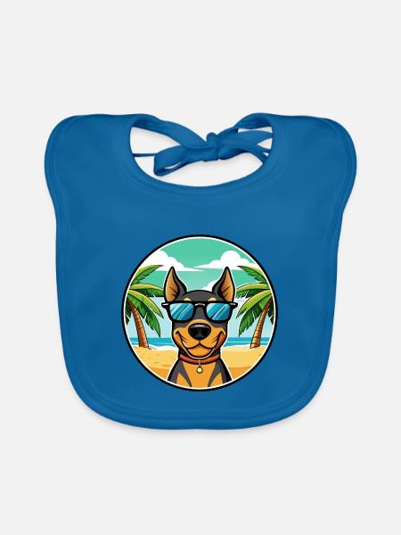 Deutscher Pinscher Hund Rasse Cartoon Sonnenbrille Strand - Baby Bio-Lätzchen - Pfauenblau - Vorne