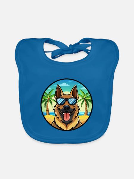 Berger d’Europe de l’Est Race Cartoon Beach - Bavoir bio Bébé - bleu paon - Devant