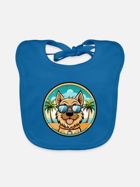 Bolognese Hund Rasse Cartoon Sonnenbrille Strand - Baby Bio-Lätzchen - Pfauenblau - Vorne
