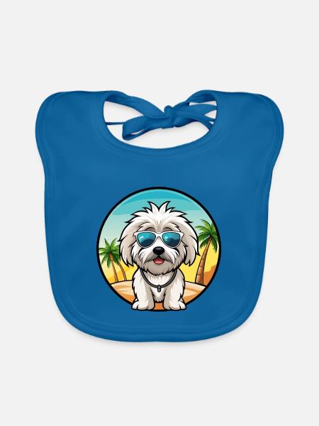 Coton De Tulear Hunderasse Cartoon Sonnenbrille Strand - Baby Bio-Lätzchen - Pfauenblau - Vorne