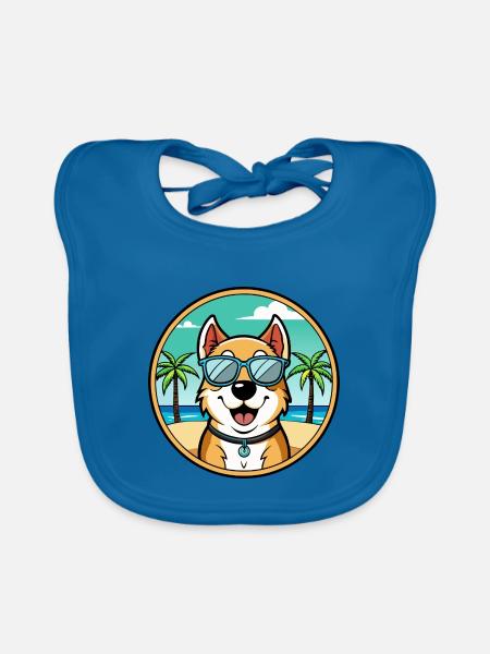 Berger d’Asie centrale Race Cartoon Beach - Bavoir bio Bébé - bleu paon - Devant