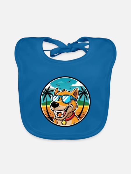 Bruno Jura Hound Hunderasse Cartoon Sonnenbrille Strand - Baby Bio-Lätzchen - Pfauenblau - Vorne