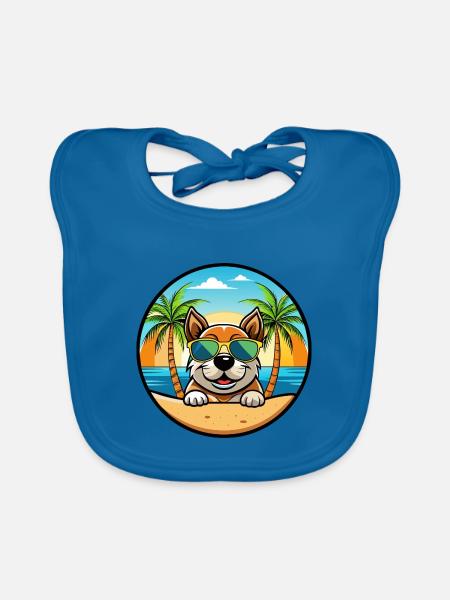 Bossie Hunderasse Cartoon Sonnenbrille Strand - Baby Bio-Lätzchen - Pfauenblau - Vorne