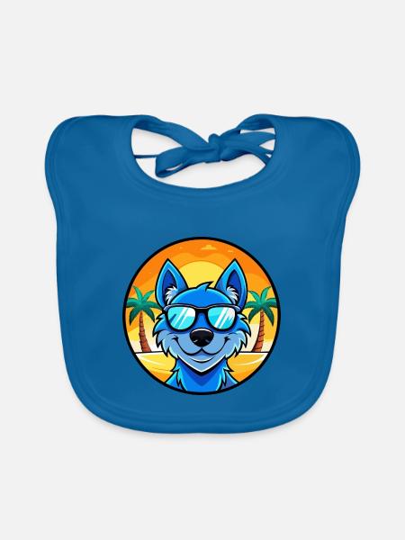 Blaue Spitzenhunderasse Cartoon Sonnenbrille Strand - Baby Bio-Lätzchen - Pfauenblau - Vorne
