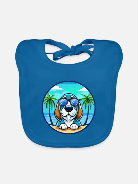 Blaue Gascogne Basset Hunderasse Cartoon Sonnenbrille - Baby Bio-Lätzchen - Pfauenblau - Vorne