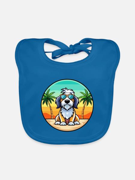 Basset Griffon Vendéen Hunderasse Cartoon Beach - Baby Bio-Lätzchen - Pfauenblau - Vorne
