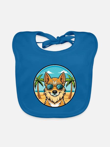 Ainu Hunderasse Cartoon Sonnenbrille Strand - Baby Bio-Lätzchen - Pfauenblau - Vorne